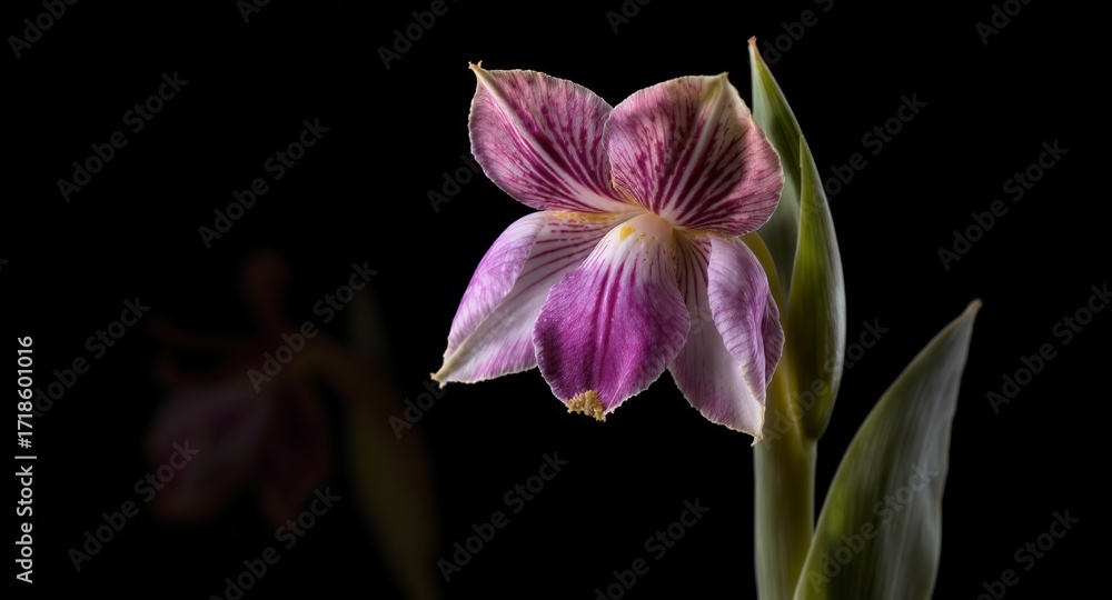 Obraz premium Striped Purple Flower Close-up Studio Shot, Botanical Bloom, Floral Photography, Macro Image
