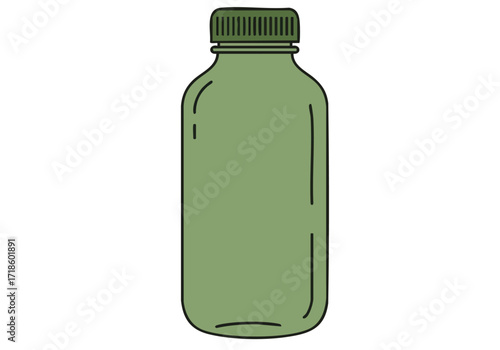 A simple, green algae bottle illustration. Clean lines and a minimalist design. Ideal for health, wellness, or eco-friendly branding. Flat vector style.