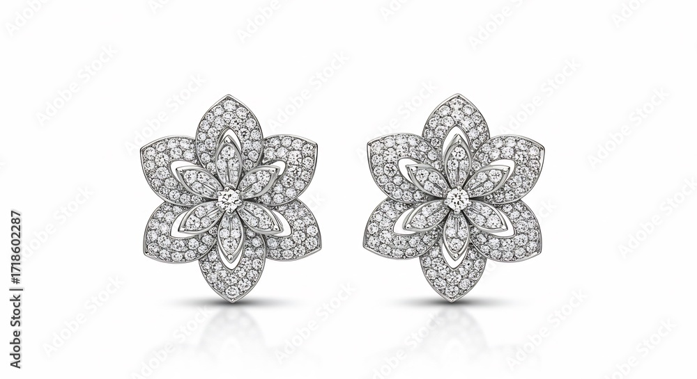 Fototapeta premium 輝く花びらダイヤモンドピアス 上品な輝き. AI Generated