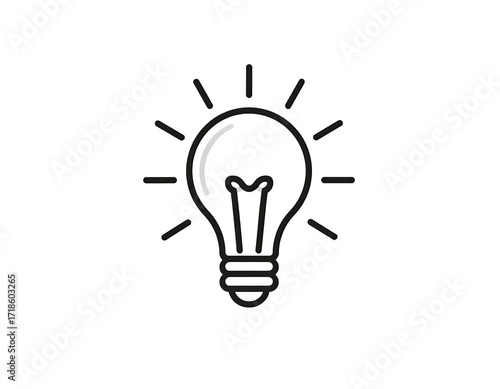 Simple, outlined lightbulb icon against a black background.  A lightbulb shape, with a filament and a  glowing effect around the center