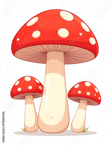 Cute Red and White Mushrooms Illustration