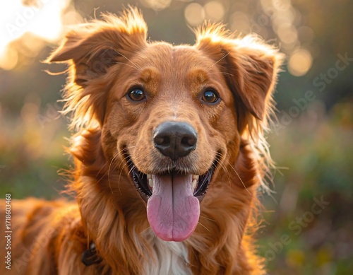Happy dog portrait in golden light