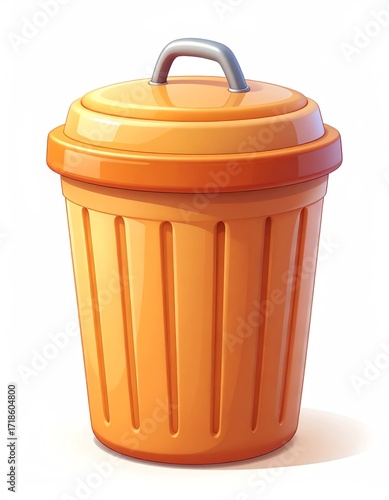Orange Plastic Trash Can with Lid