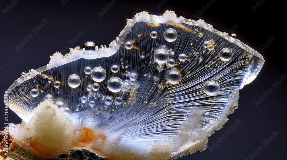 Fototapeta premium Microscopic Texture: Streams of Bubbles Frozen in a Clear Mineral