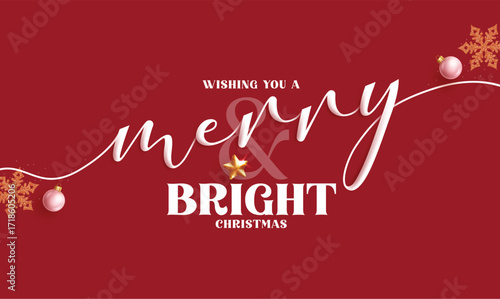 Christmas merry and bright calligraphy greeting clipart design. Christmas greeting and wishes typography text clip art in red elegant background for holiday season card Christmas banner vector 