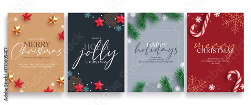 Merry Christmas greeting card clipart poster set. Christmas wishes and greeting card with elegant calligraphy text in simple holiday Christmas banner clip art collection vector illustration.
