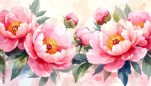 Fototapeta Naklejka Na Ścianę i Meble -  Delicate pink peonies in watercolor style