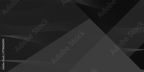 Black white dark gray silver abstract pattern background. Geometric shape. Line triangle angle fold polygon diamond 3D. Gradient. Rough grain noise. Light shadow. Matte shimmer. Design. Minimum.