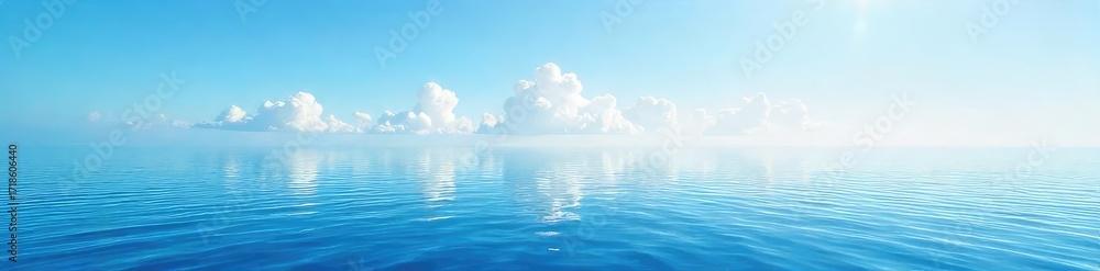 Obraz premium Serene ocean horizon view, calm water reflecting the sky, endless expanse of blue Perfect for travel, nature, and tranquility themes , summer, serenity landscape