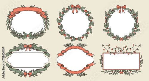 Charming hand-drawn festive frames and banners perfect for holiday invitations, greeting cards, and seasonal celebrations