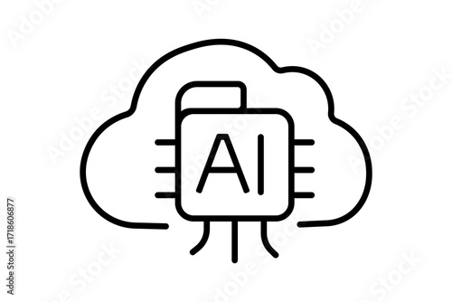 The design represents cloud-based artificial intelligence, such as AI computing, cloud storage, and machine learning services hosted online.