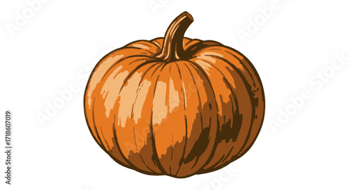 Vibrant orange pumpkin with textured rind and a sturdy green stem, perfect for autumn harvest and Halloween celebrations