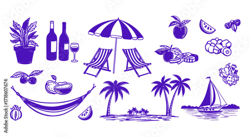 Escape to paradise with this vibrant collection of tropical vacation essentials, perfect for adding a touch of summer bliss to your projects.