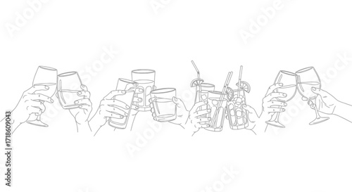 Joyful hands clinking glasses in celebratory toast, raising spirits for moments of connection and shared happiness