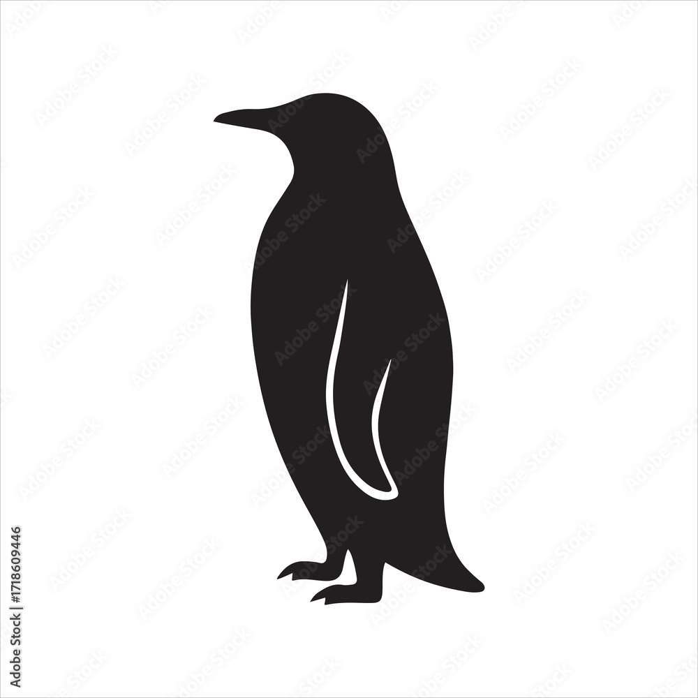 Naklejka premium Minimalist Penguin Silhouette Against White Background Featuring a Clean and Modern Design Perfect for Logos and Illustration Projects Suitable for Wildlife and Antarctic Themes