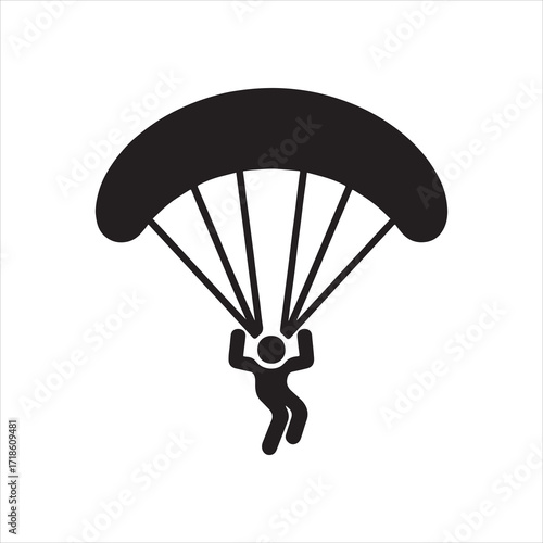 A striking 3D render of a parachute against a dark background, capturing the concept of airborne delivery silhouette vector icon illustration