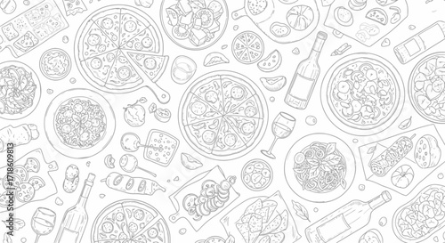 Vibrant Italian food and wine collection artfully arranged, perfect for restaurant menus, culinary blogs, or festive invitations.