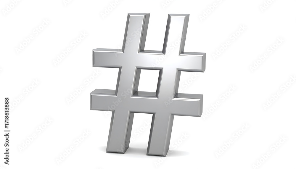 Fototapeta premium 3D rendered silver hashtag symbol