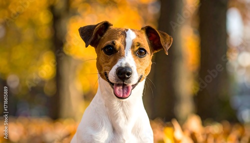 Happy Jack Russell in autumn leaves