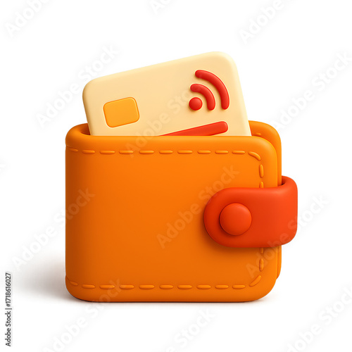 Stylized Orange Wallet with Visible Credit Card Set Against Gradient Background