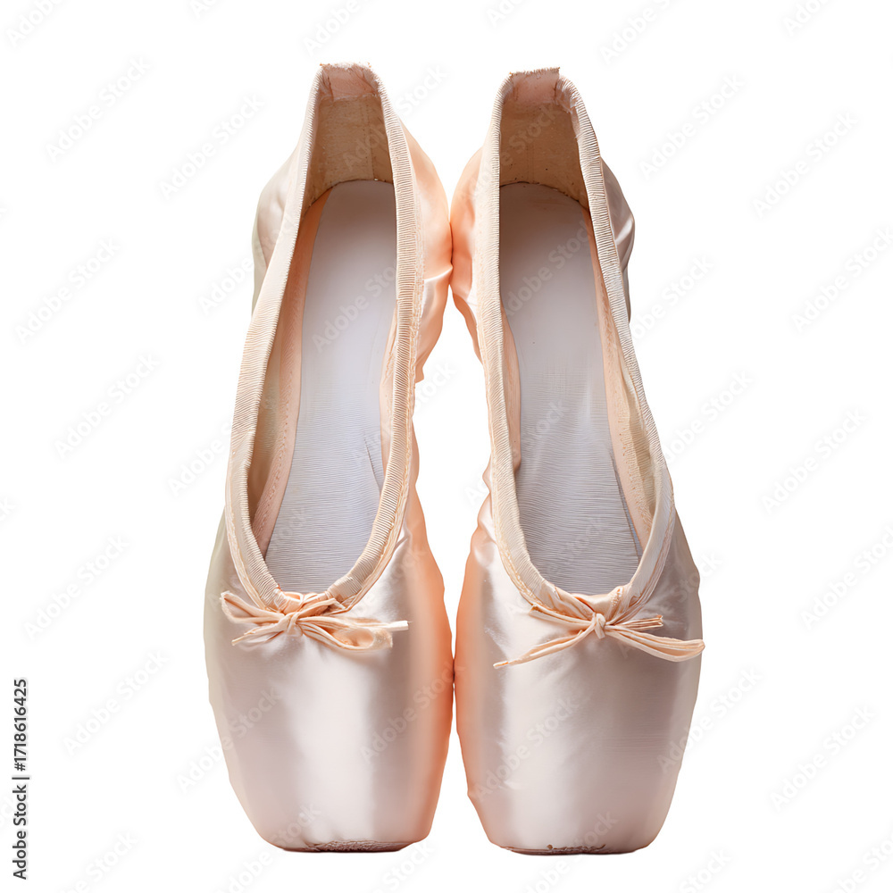 Fototapeta premium Elegant pointe shoes for ballet dancers in peach satin ready for a graceful performance on stage Symbolizes discipline and artistry