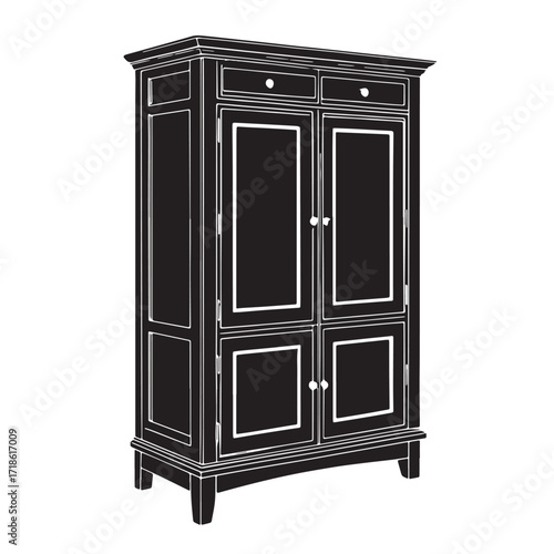 Black pantry cabinet Silhouette Vector, High Quality Illustration on White Background