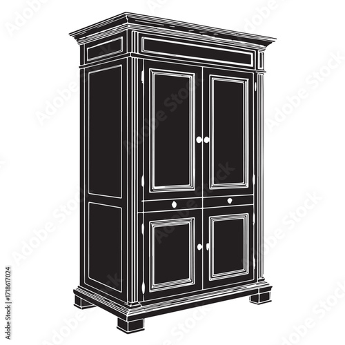 Black pantry cabinet Silhouette Vector, High Quality Illustration on White Background
