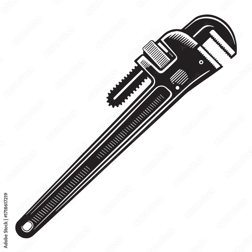Obraz premium Black pipe wrench Silhouette Vector, High Quality Illustration on White Background