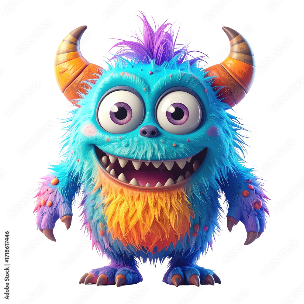 Fototapeta premium Cute, fluffy monster with bright colors