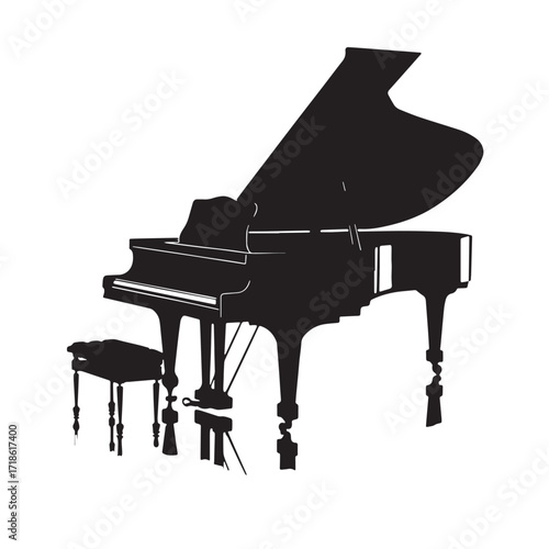 Black piano Silhouette Vector, High Quality Illustration on White Background