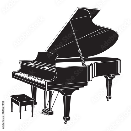 Black piano Silhouette Vector, High Quality Illustration on White Background