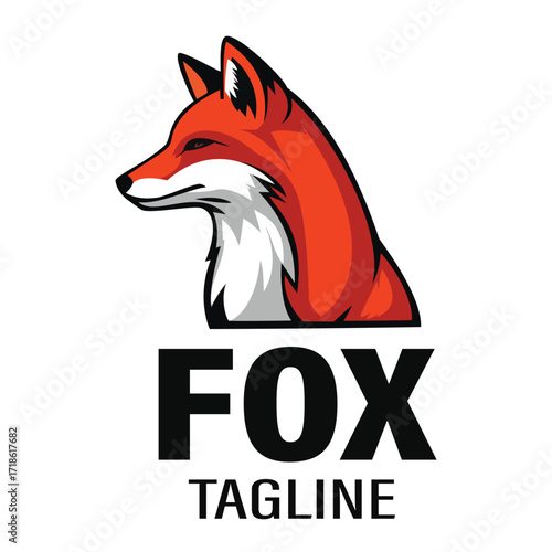 Powerful fox head logo with red and white fur for gaming, esports, branding, and business