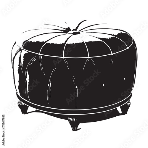 Black pouf ottoman Silhouette Vector, High Quality Illustration on White Background