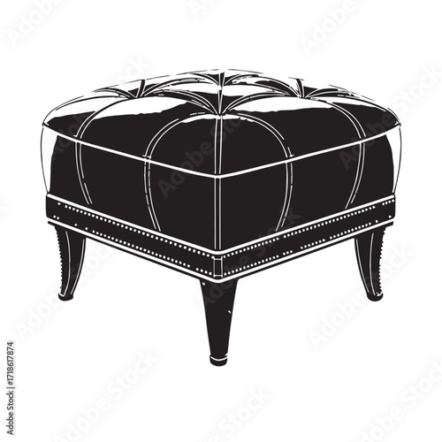 Black pouf ottoman Silhouette Vector, High Quality Illustration on White Background