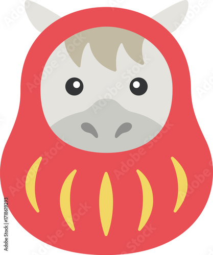 達磨の衣装を着た、白馬のキャラクターのイラスト｜午年素材