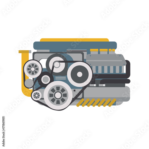Automotive Engine System Flat Illustration.
