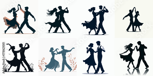vector illustration set of dancing couples on white background