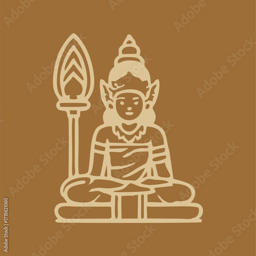 buddha, sitting buddha, meditation, buddhist monk, buddhist art, deity illustration, asian deity, thai art, cambodian art, laos art, southeast asian, lotus position, meditating figure, spiritual art, 
