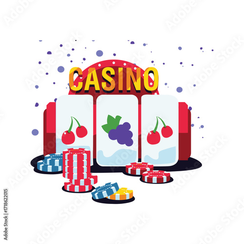 Casino Slot Machine with Cherries and Grapes.