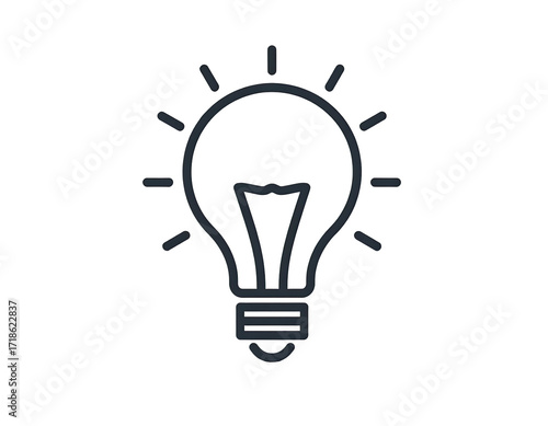 Dark stylized lightbulb icon with radiating lines