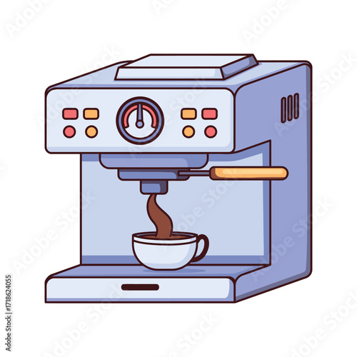 Espresso Machine Brewing Coffee Illustration.