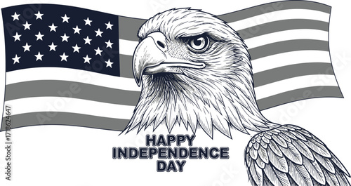 Majestic bald eagle with American flag creates powerful symbol of national pride and freedom for Independence Day celebrations