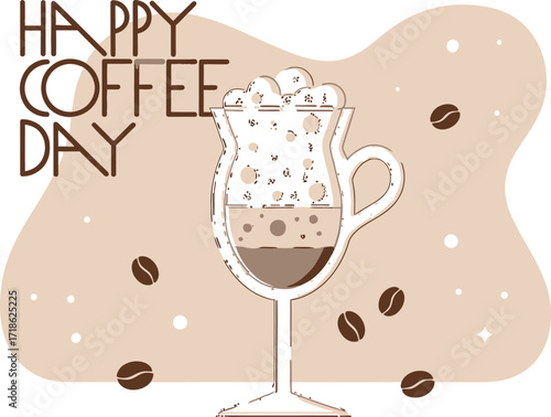 Celebrate Happy Coffee Day with a delicious latte, perfect for cafe menus and promotions