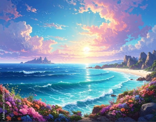 美しい海と太陽イメージ