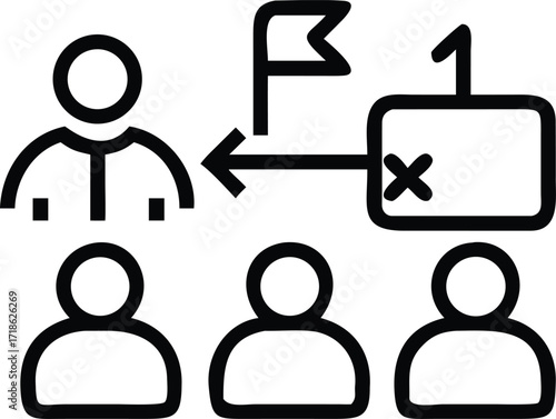 Teamwork and leadership icon with leader and group symbols Keywords: teamwork, leadership, group, people