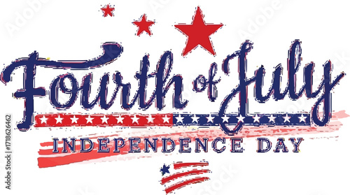 Celebrate Independence Day with vibrant Fourth of July script text and patriotic stars, perfect for festive event promotions and holiday greetings.