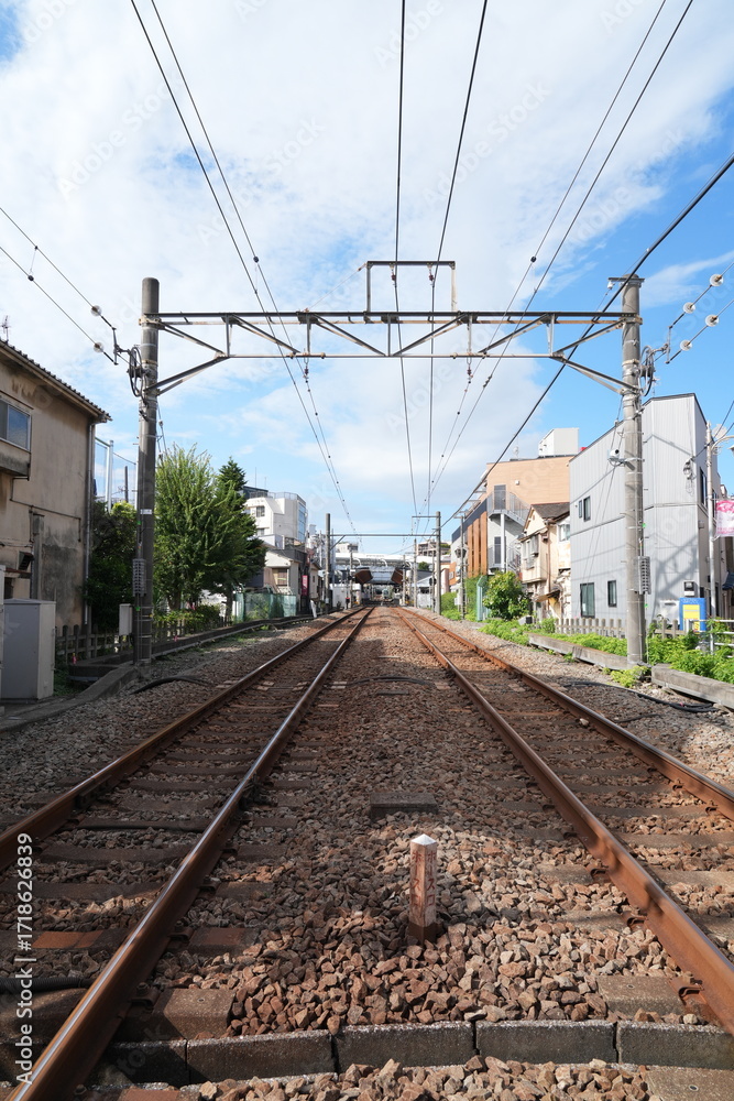 Fototapeta premium 東急池上線旗ヶ谷駅近くの線路