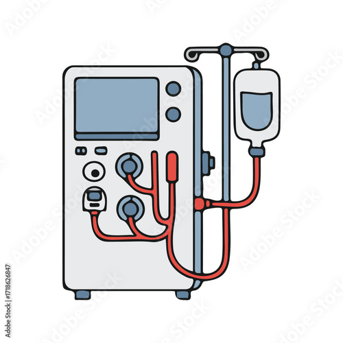 Hemodialysis Machine with IV Drip Illustration.