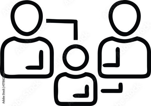 Three person icon connection diagram with lines showing relationships network communication