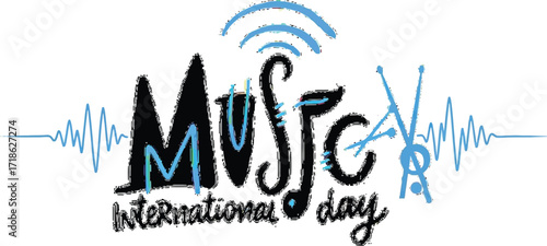 Celebrate International Music Day with vibrant audio waves and melodic text design elements